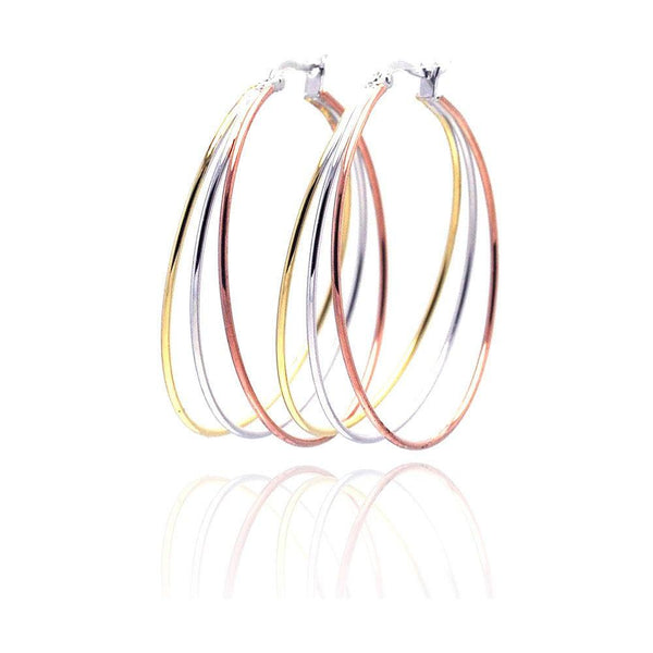 Silver Gold and Rose Gold and Silver Rhodium Plated Hoop Earrings - STE00536 | Silver Palace Inc.