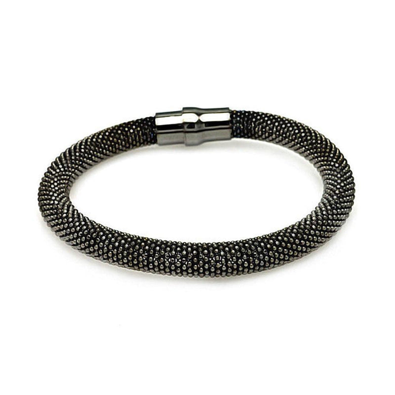 Closeout-Silver 925 Black Rhodium Plated Large Beaded Italian Bracelet - ITB00010BLK | Silver Palace Inc.