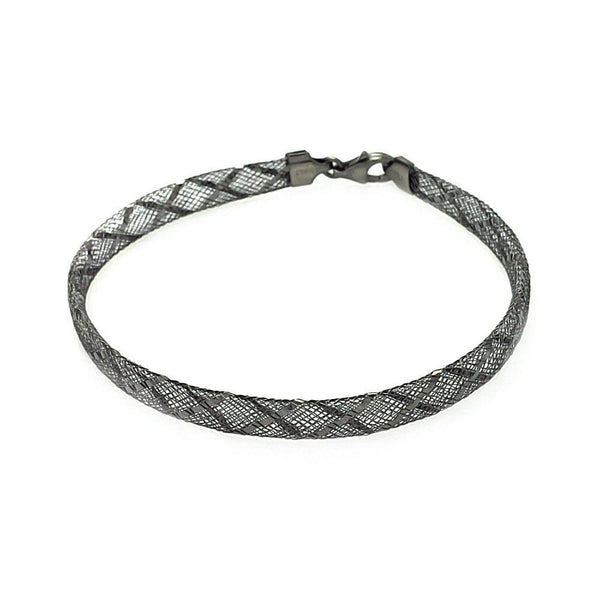 Closeout-Silver 925 Black Rhodium Plated Crisscross Net Italian Bracelet - ITB00082BLK | Silver Palace Inc.