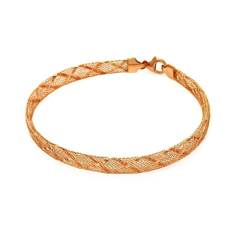 Closeout-Silver 925 Rose Gold Plated Criss cross Net Italian Bracelet - ITB00082RGP | Silver Palace Inc.