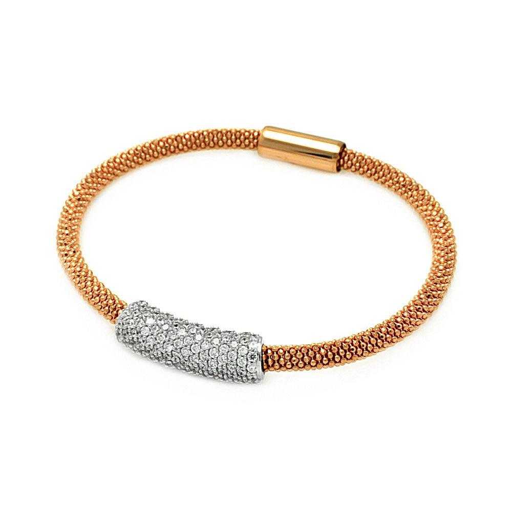 Silver 925 Rhodium and Rose Gold Plated Clear CZ Bar Italian Bracelet ...