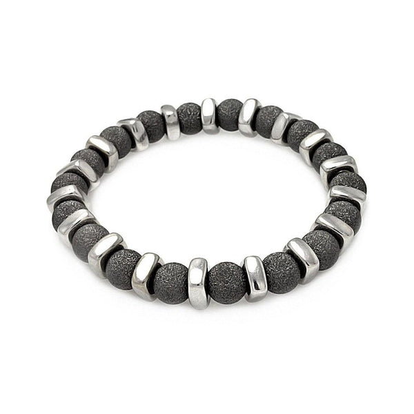 Closeout-Silver 925 Black Rhodium Plated Shiny Bead Bar Stretchable Italian Bracelet - ITB00089BLK | Silver Palace Inc.