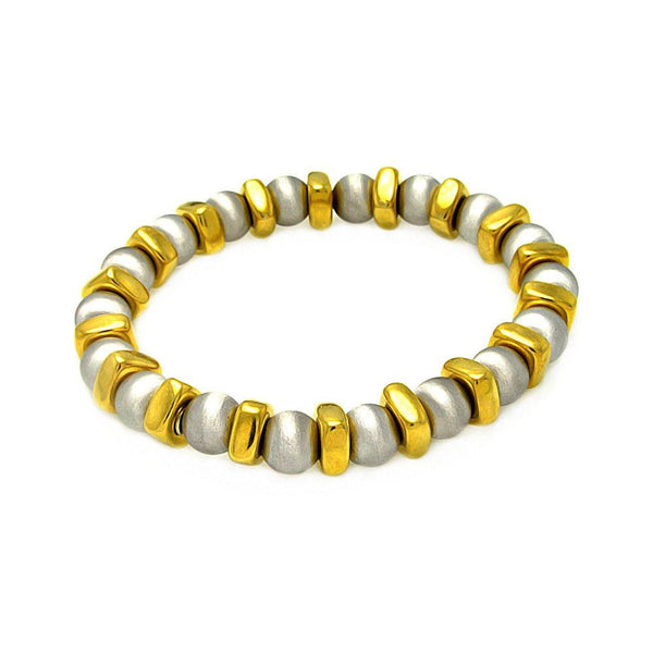 Closeout-Silver 925 Rhodium and Gold Plated Stretchable Bar and Bead Italian Bracelet - ITB00093GP | Silver Palace Inc.