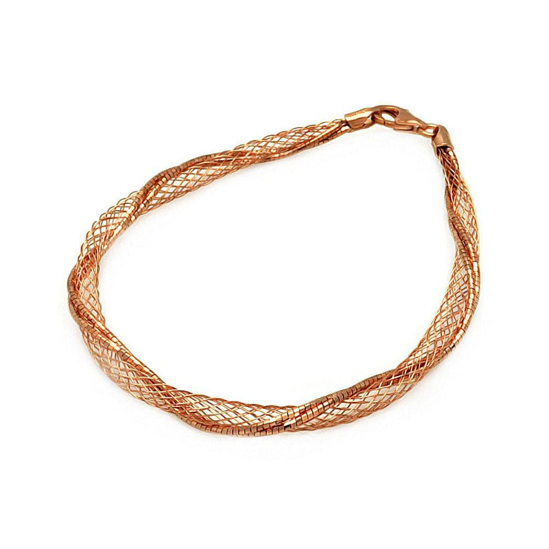 Closeout-Silver 925 Rose Gold Plated Net Wrap Italian Bracelet - ITB00111RGP | Silver Palace Inc.