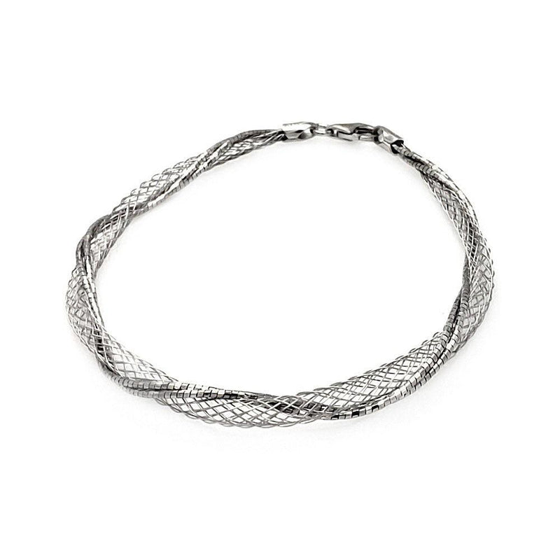 Closeout-Silver 925 Rhodium Plated Net Wrap Italian Bracelet - ITB00111RH | Silver Palace Inc.