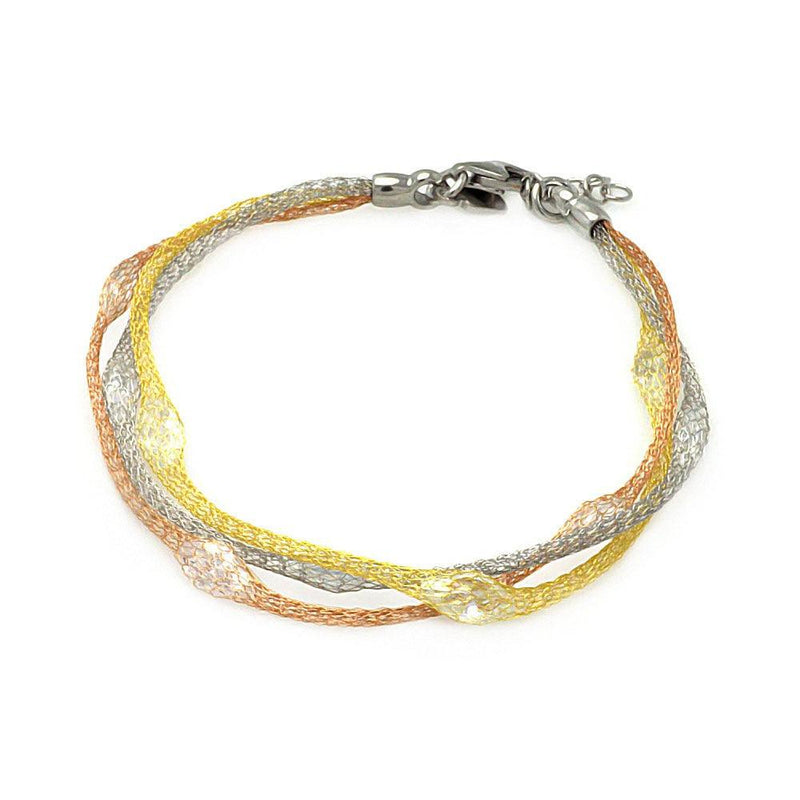 Silver 925 Multi Tone Strand Net Clear CZ Italian Bracelet - ITB00114MUL | Silver Palace Inc.