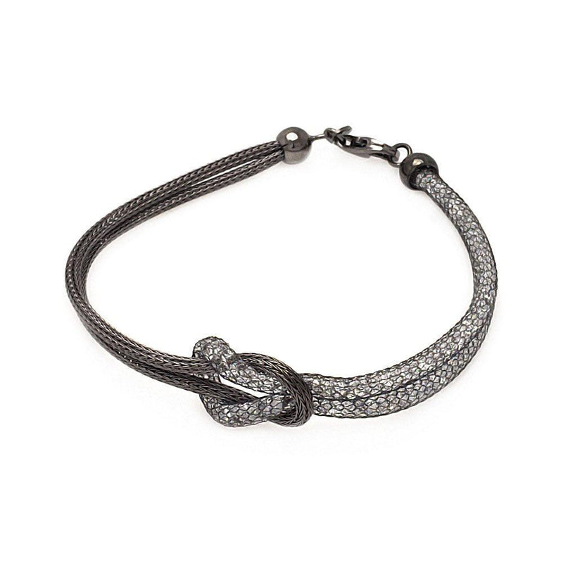 Closeout-Silver 925 Black Rhodium Plated Knot Center Strand Clear CZ Italian Bracelet - ITB00123BLK | Silver Palace Inc.