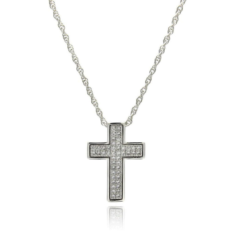 Silver 925 Rhodium Plated Clear CZ Cross Pendant Necklace - STP01326 | Silver Palace Inc.