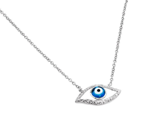 Silver 925 Rhodium Plated Evil Eye Blue Iris Pendant Necklace - BGP00842 | Silver Palace Inc.