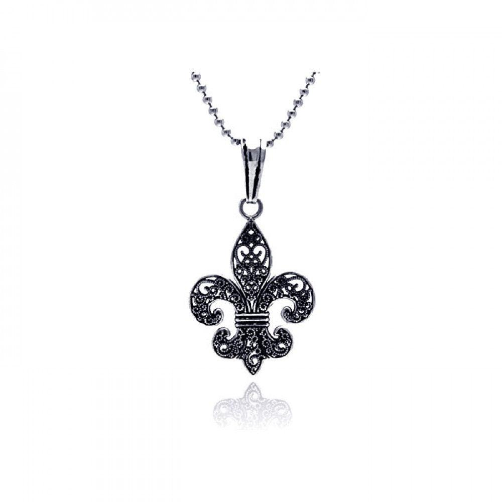 Silver 925 Oxidized fLeur De Lis Pendant - OXP00023 | Silver Palace Inc.