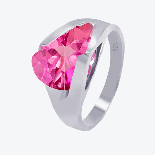 Silver 925 Rhodium Plated Pink Sideways CZ Ring - AAR0001PINK | Silver Palace Inc.