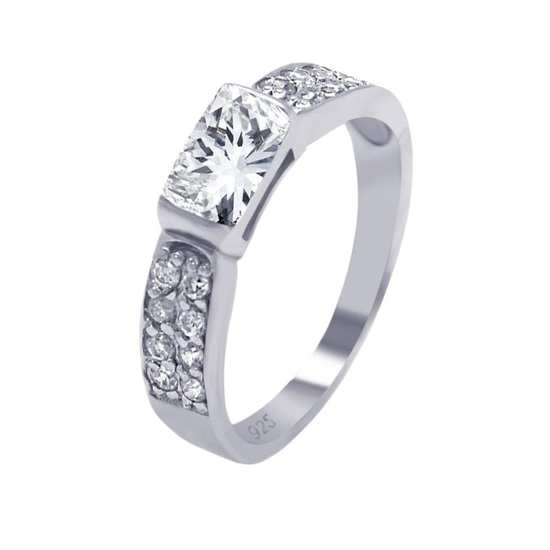Silver 925 Rhodium Plated Clear Rectangular Center Pave CZ Ring - AAR0002CLR | Silver Palace Inc.