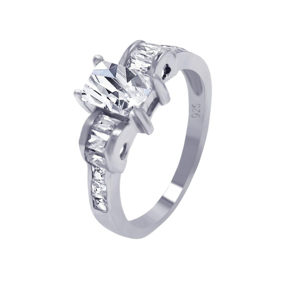 Silver 925 Rhodium Plated Rectangular Center Clear CZ Engagement Ring - AAR0005 | Silver Palace Inc.