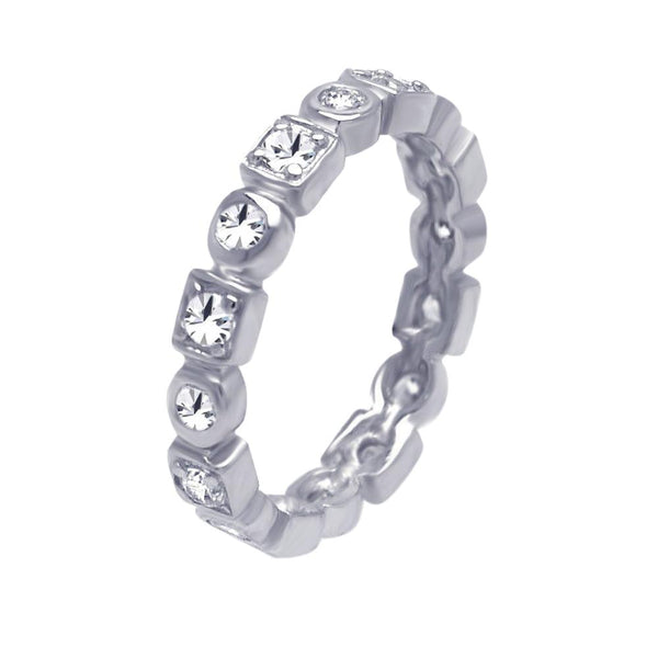 Silver 925 Rhodium Plated Clear Square Round CZ Stackable Eternity Ring - AAR0009 | Silver Palace Inc.