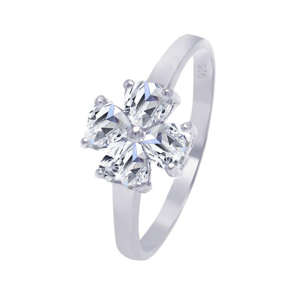 Silver 925 Rhodium Plated Clear CZ Cross Clover Ring - AAR0010 | Silver Palace Inc.