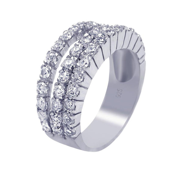 Silver 925 Rhodium Plated 3 Row Clear CZ Ring - AAR0011 | Silver Palace Inc.