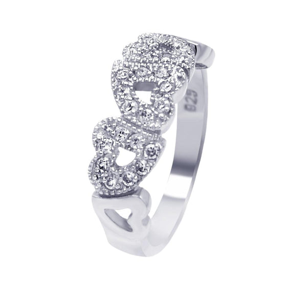 Silver 925 Rhodium Plated CZ Multiple Hearts Ring - AAR0013 | Silver Palace Inc.