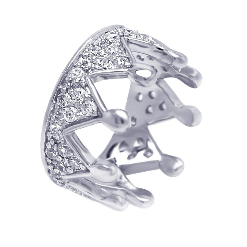 Silver 925 Rhodium Plated Pave Clear CZ Crown Ring - AAR0016 | Silver Palace Inc.