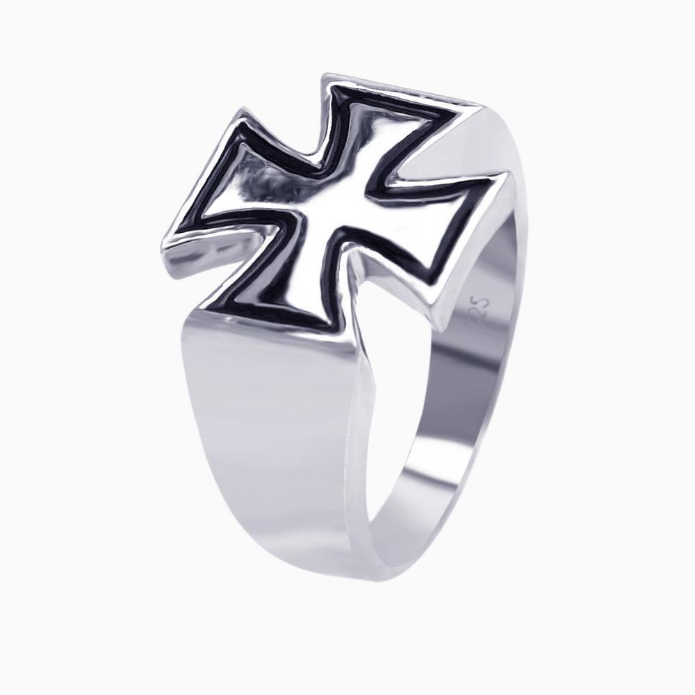 Silver 925 Rhodium and Black Rhodium Plated High Polish Cross Ring - AAR0020 | Silver Palace Inc.