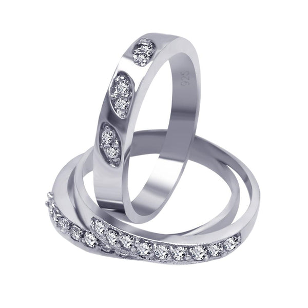 Silver 925 Rhodium Plated Clear Pave CZ Ring Set - AAR0024 | Silver Palace Inc.