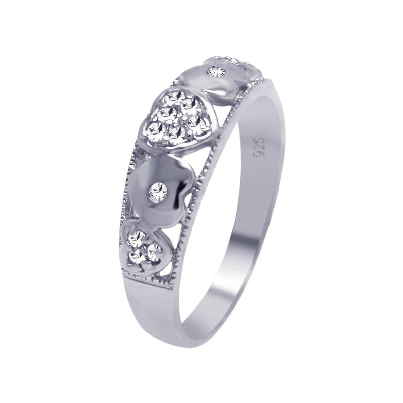 Silver 925 Rhodium Plated Pave Clear CZ Heart Ring - AAR0028 | Silver Palace Inc.