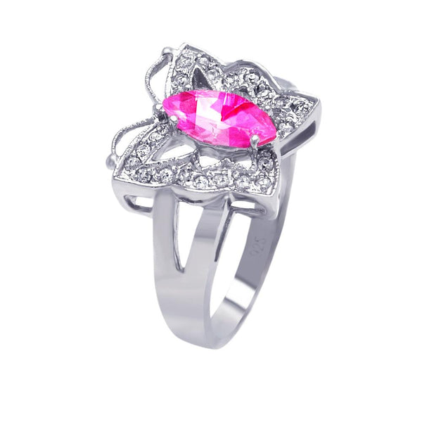Silver 925 Rhodium Plated Pink Marquise Center Clear CZ Butterfly Ring - AAR0030 | Silver Palace Inc.