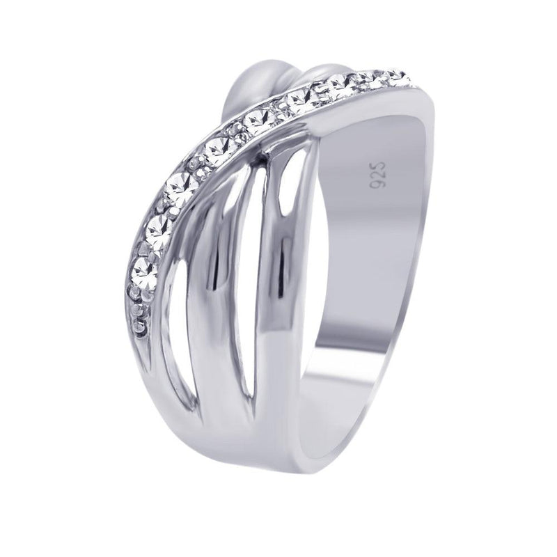 Silver 925 Rhodium Plated CZ Overlap Ring - AAR0034 | Silver Palace Inc.