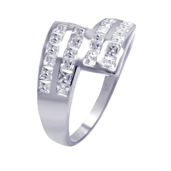 Silver 925 Rhodium Plated Clear Square CZ Ribbon Ring - AAR0045 | Silver Palace Inc.