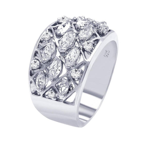 Silver 925 Rhodium Plated Multi CZ Mesh Ring - AAR0060 | Silver Palace Inc.
