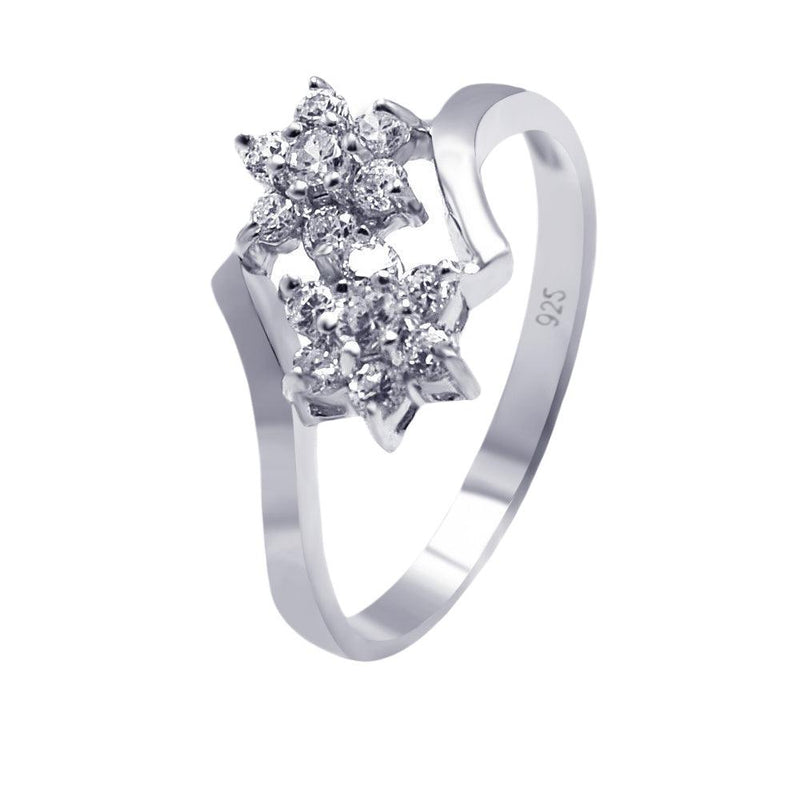 Silver 925 Rhodium Plated CZ Double Flower Ring - AAR0065 | Silver Palace Inc.