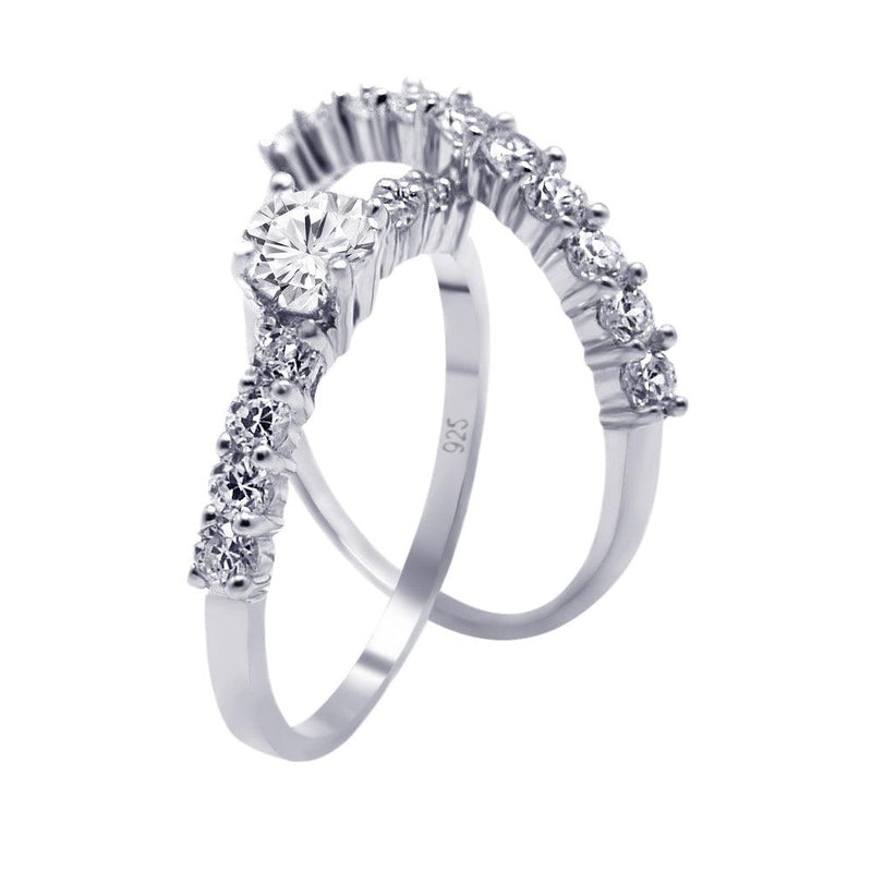 Silver 925 Rhodium Plated CZ Bridal Engagement Ring Set AAR0067