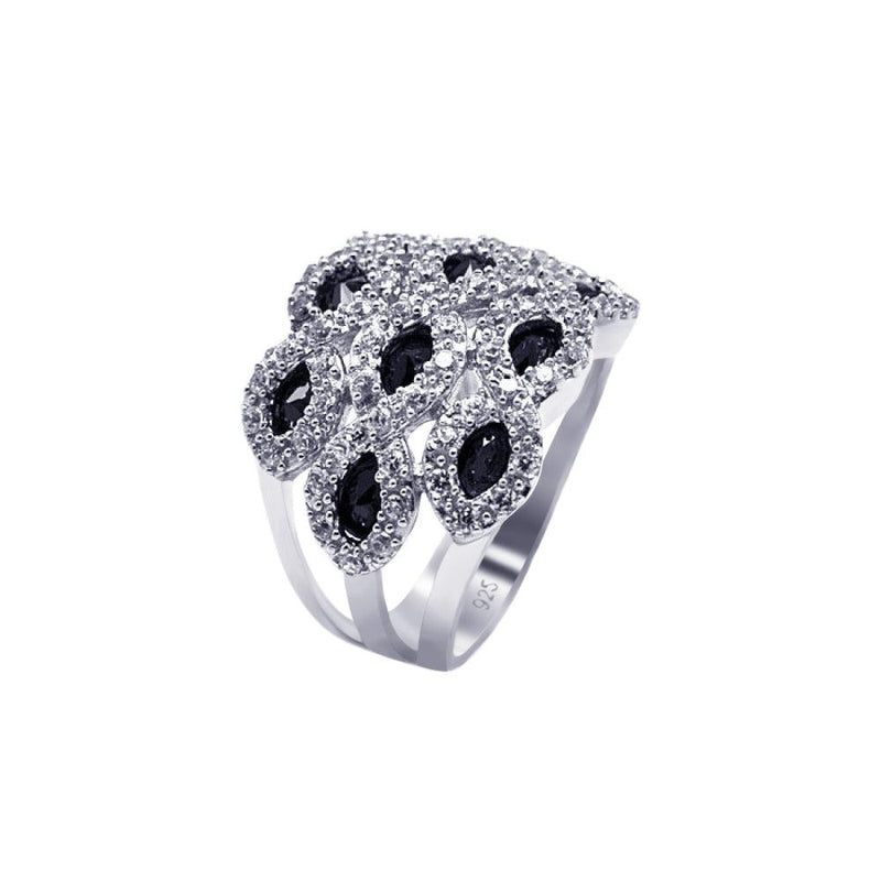 Silver 925 Rhodium Plated Clear and Black Marquise CZ Cigar Band Ring - AAR0068 | Silver Palace Inc.