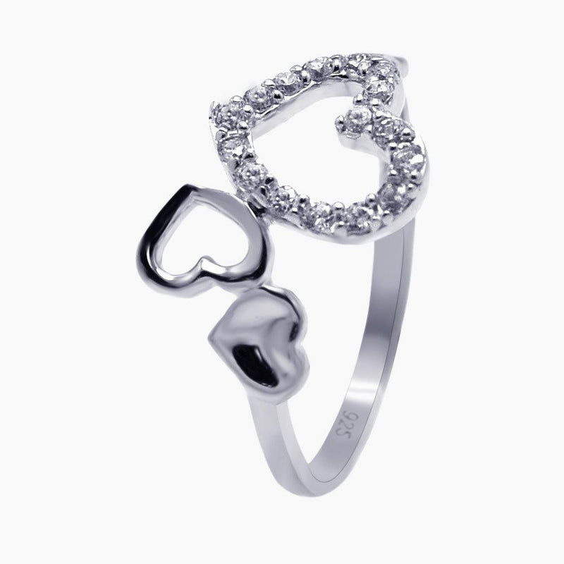 Silver 925 Rhodium Plated CZ Triple Heart Ring - AAR0075 | Silver Palace Inc.