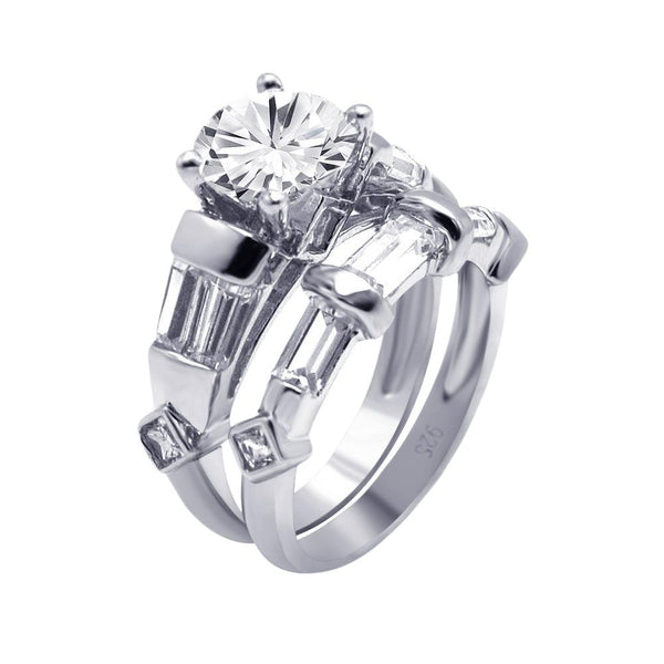 Silver 925 Rhodium Plated Marquise Diamond-Shaped Round CZ Engagement Ring Set - AAR0080 | Silver Palace Inc.