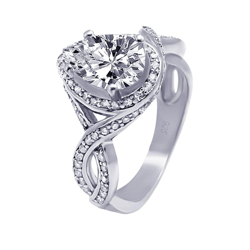 Silver 925 Rhodium Plated Pave Pear Center CZ Ring - ACR00010 | Silver Palace Inc.
