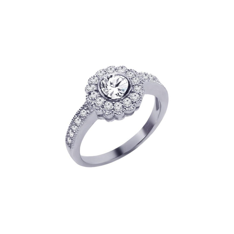 Silver 925 Rhodium Plated Micro Pave Clear Cluster CZ Flower Ring - ACR00013 | Silver Palace Inc.