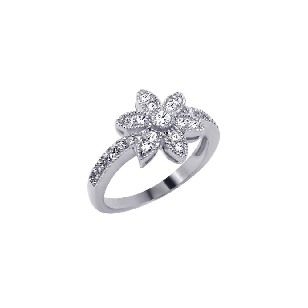 Silver 925 Rhodium Plated Micro Pave CZ Flower Ring - ACR00018 | Silver Palace Inc.