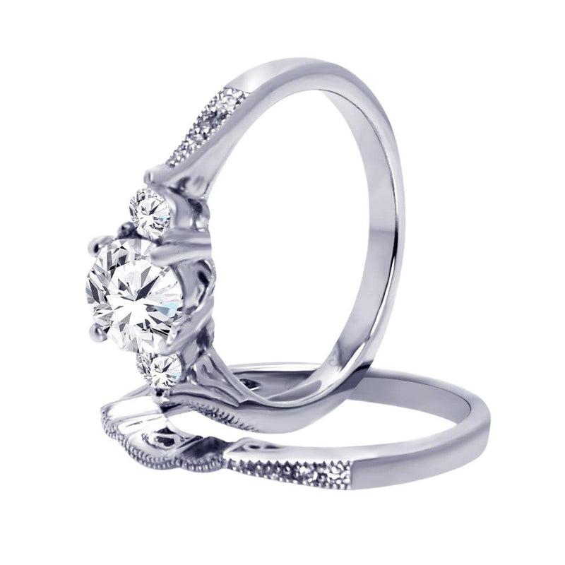 Silver 925 Rhodium Plated CZ Bridal Engagement Ring Set - ACR00027 | Silver Palace Inc.