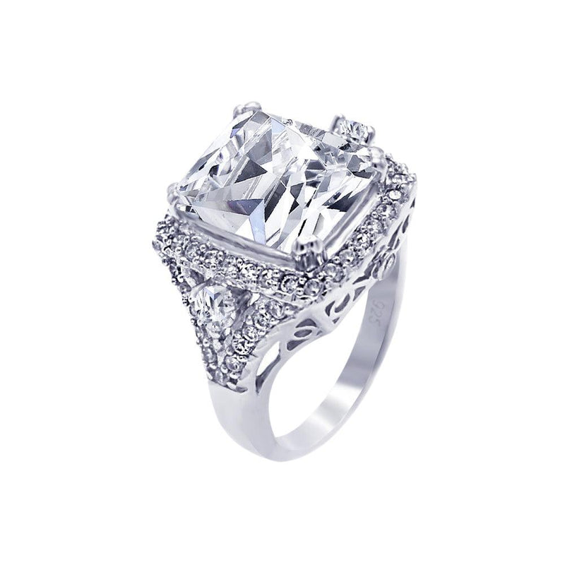Silver 925 Rhodium Plated Pave Clear Square Center Cluster CZ Ring - ACR00029 | Silver Palace Inc.