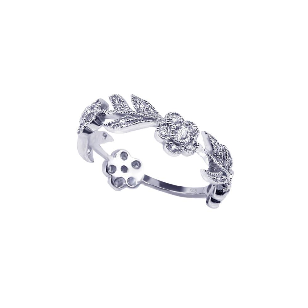 Silver 925 Rhodium Plated CZ Flower Leaf Eternity Ring - ACR00030 | Silver Palace Inc.