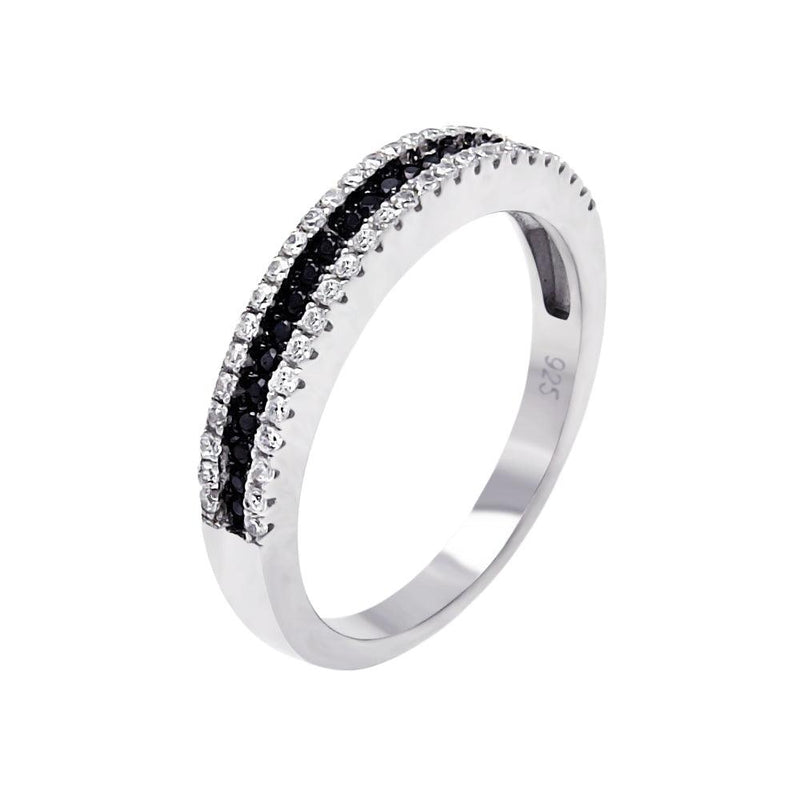 Silver 925 Rhodium and Black Rhodium Plated Half Micro Pave Black and Clear CZ Ring - ACR00059 | Silver Palace Inc.