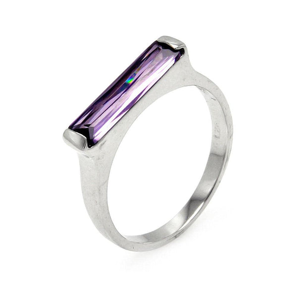 Closeout-Silver 925 Rhodium Plated Long Purple CZ Bar Ring - BGR00003AMY | Silver Palace Inc.