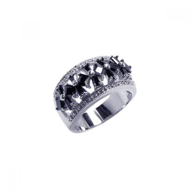 Closeout-Silver 925 Rhodium Plated Half Clear and Black CZ Cross Ring - BGR00030 | Silver Palace Inc.