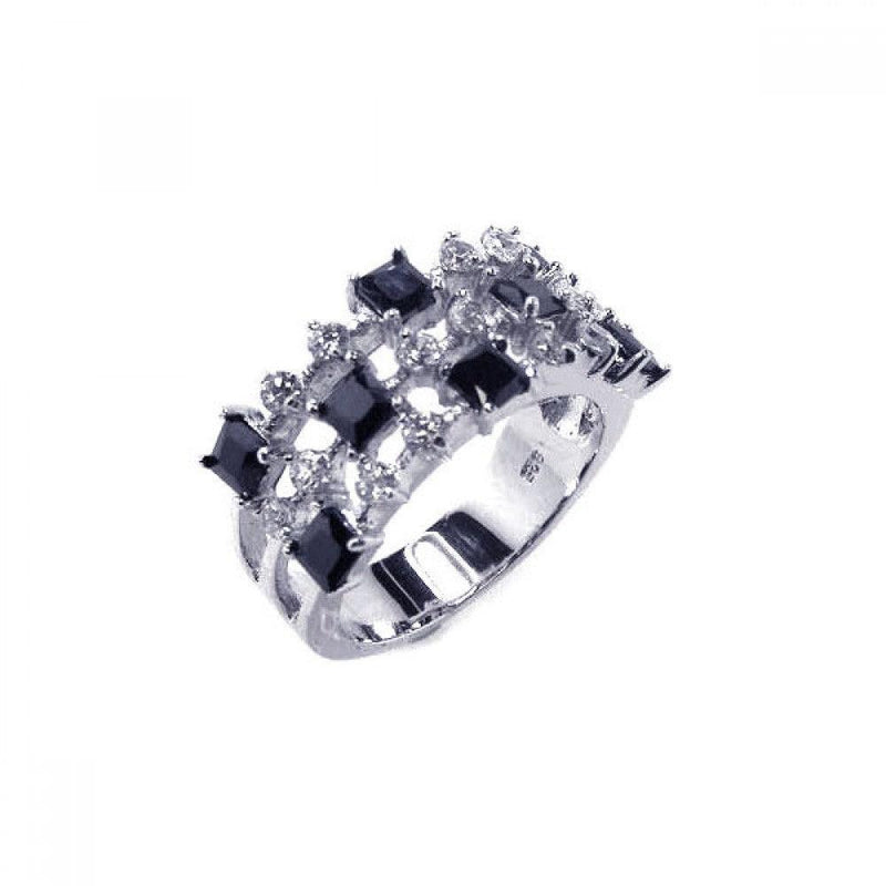 Closeout-Silver 925 Rhodium Plated Black and Clear CZ Ring - BGR00031 | Silver Palace Inc.