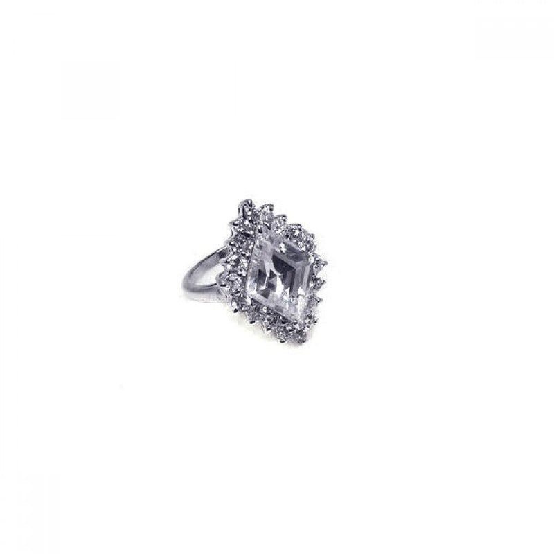 Closeout-Silver 925 Rhodium Plated Clear Diamond Shaped CZ Bridal Ring - BGR00050 | Silver Palace Inc.