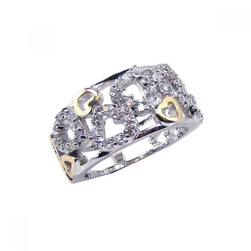 Closeout-Silver 2 Toned Plated Clear CZ Multi Heart Ring - BGR00063 | Silver Palace Inc.