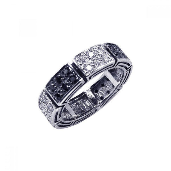 Closeout-Silver 925 Rhodium Plated Black Clear Pave Set CZ Eternity Ring - BGR00064 | Silver Palace Inc.