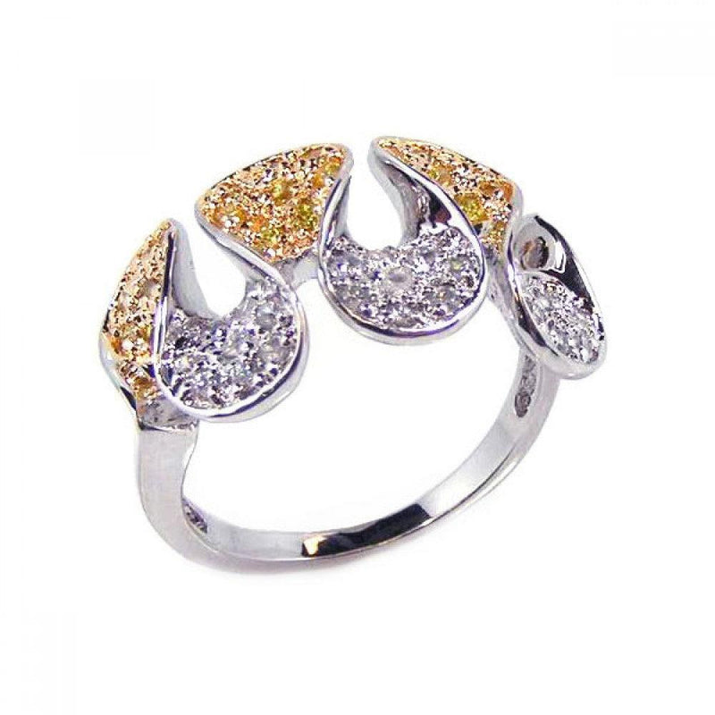 Closeout-Silver 925 Rhodium and Gold Plated Yellow Clear CZ Folded Ring - BGR00087 | Silver Palace Inc.