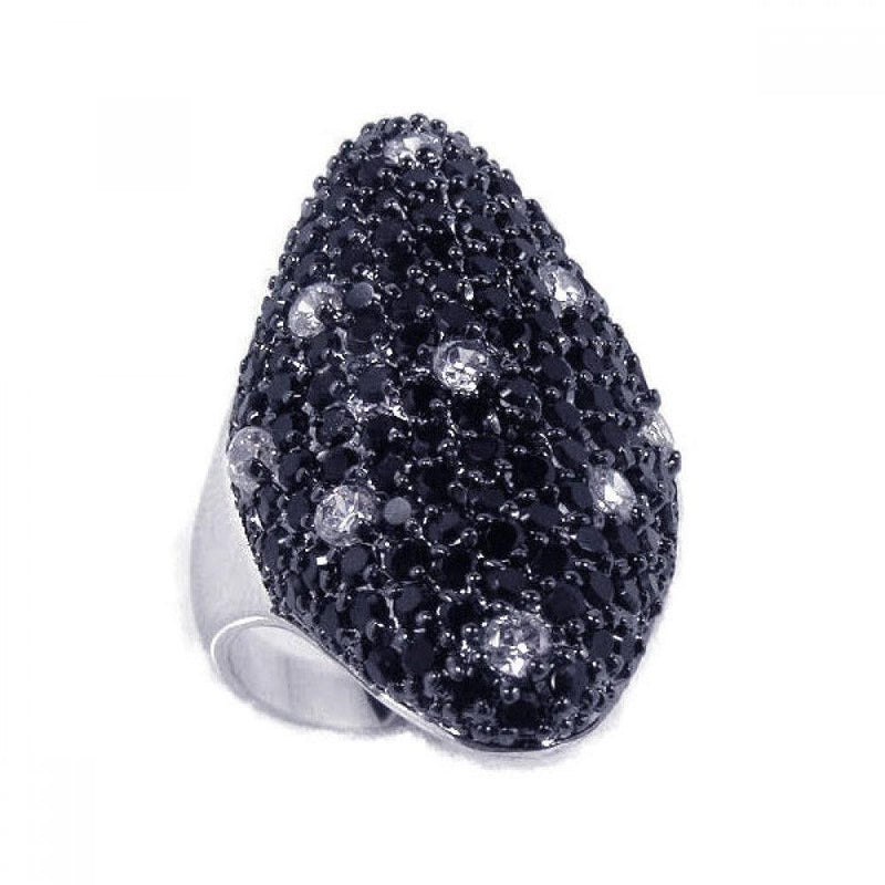 Closeout-Silver 925 Rhodium Plated Black Clear CZ Cigar Band Ring - BGR00111 | Silver Palace Inc.