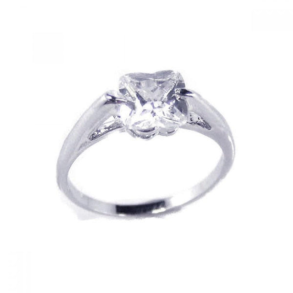 Closeout-Silver 925 Rhodium Plated Clear Single CZ Bridal Ring - BGR00117 | Silver Palace Inc.